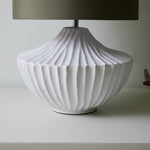 Terra Shell Ceramic Table Lamp with Olive Fabric Shade for Bedroom and Living Room