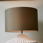 Terra Shell Ceramic Table Lamp with Olive Fabric Shade for Bedroom and Living Room