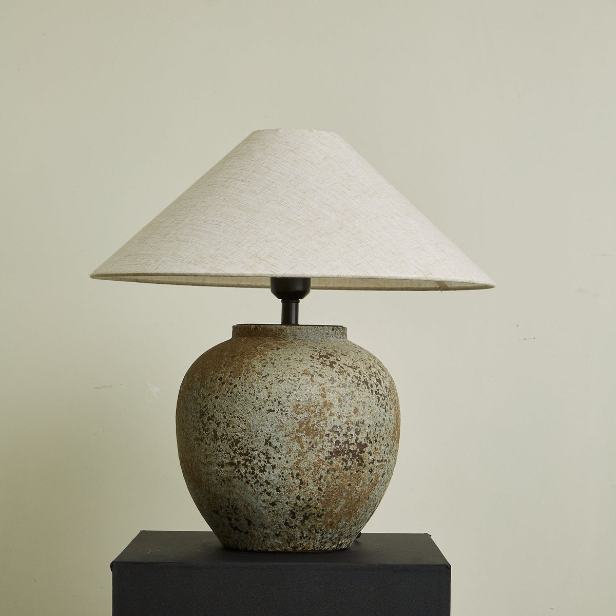 Terra Vessel Ceramic Table Lamp with Linen Shade for Living Room and Bedroom