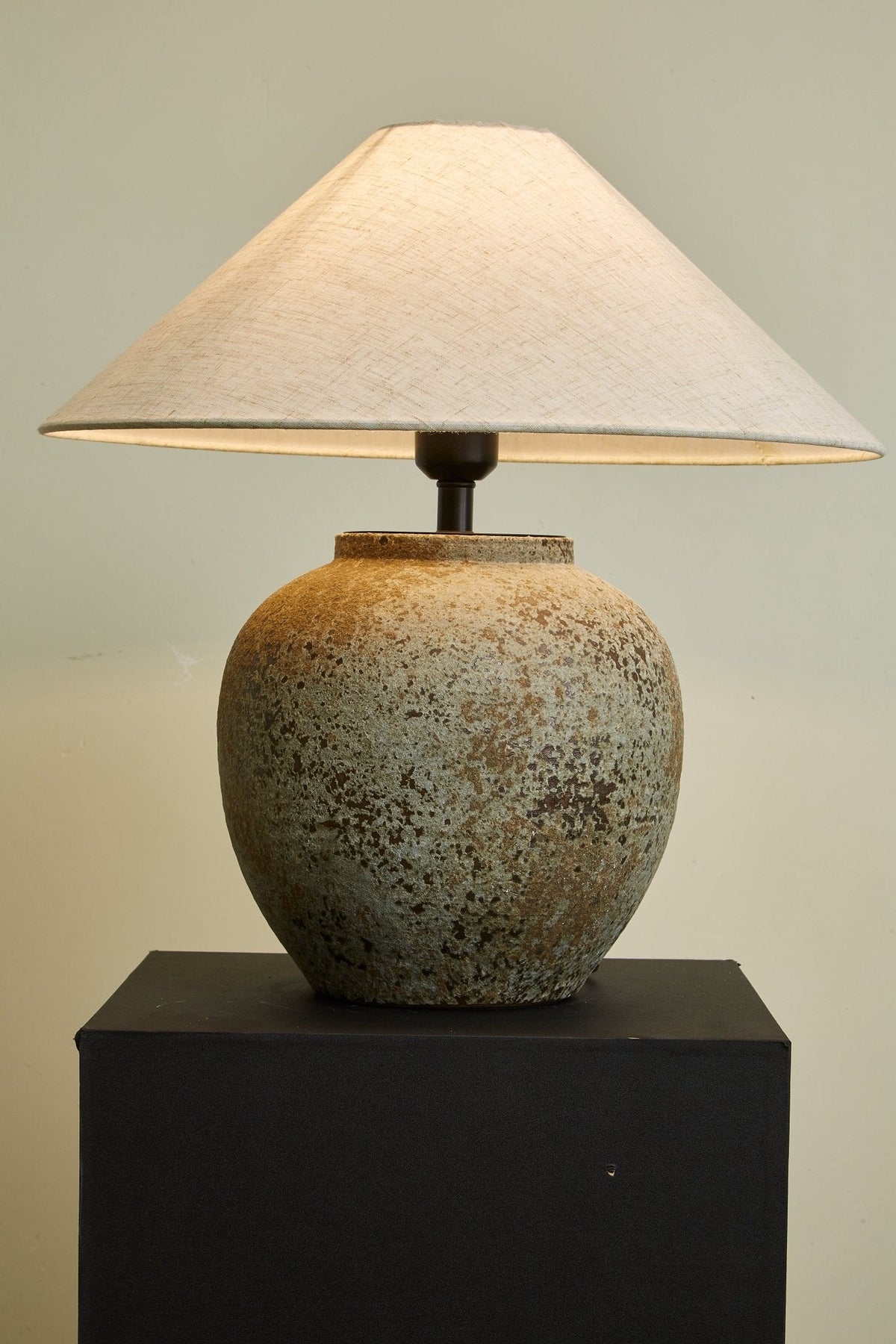 Terra Vessel Ceramic Table Lamp with Linen Shade for Living Room and Bedroom