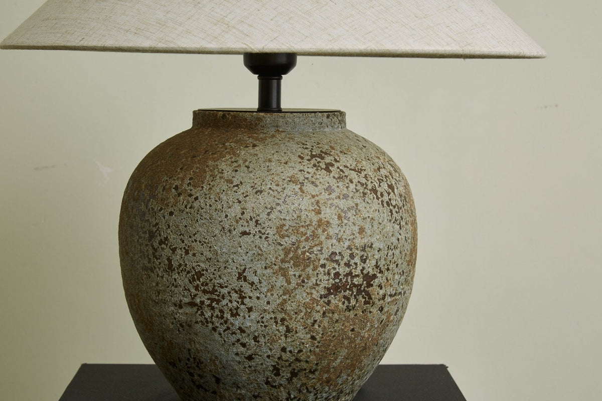 Terra Vessel Ceramic Table Lamp with Linen Shade for Living Room and Bedroom