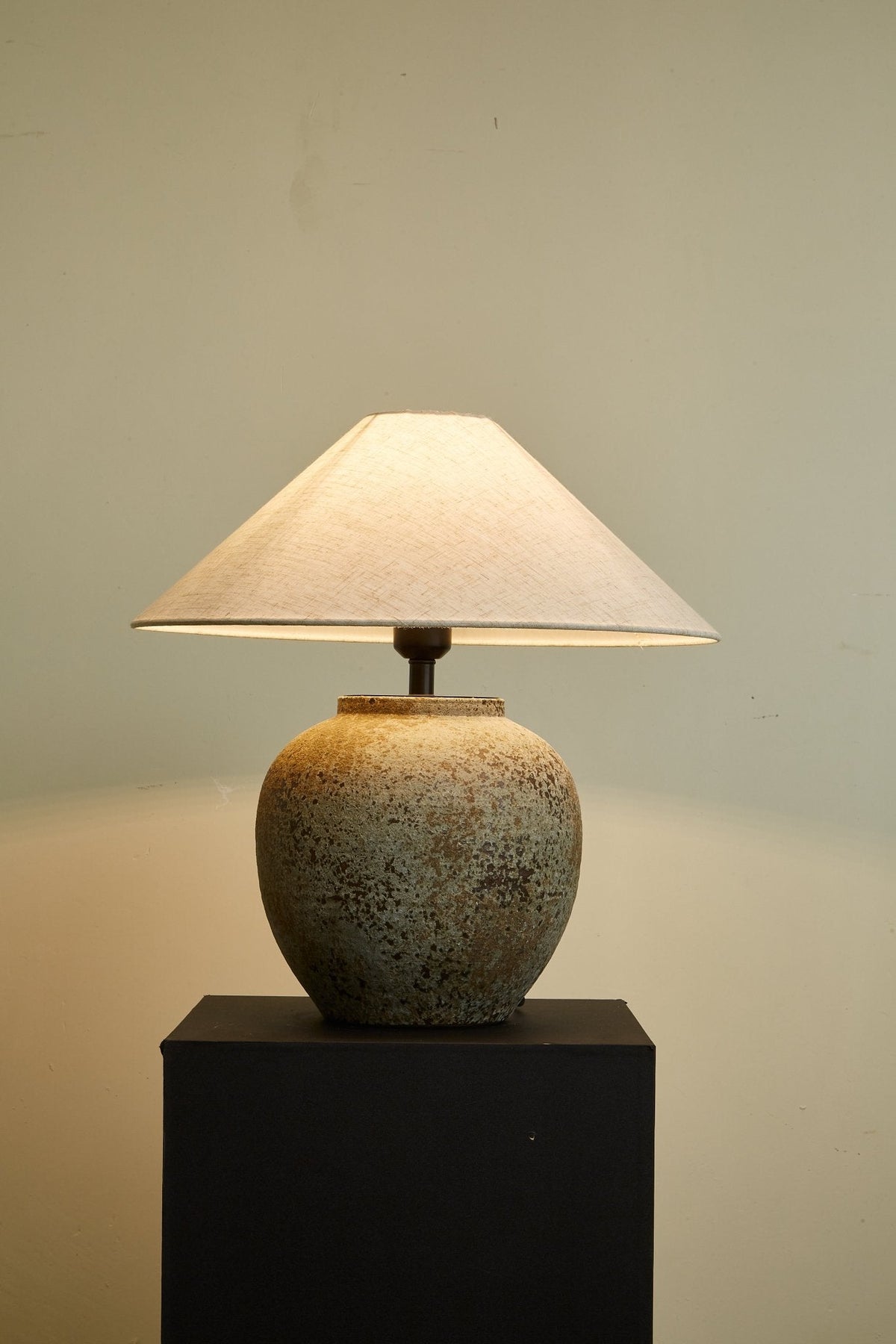 Terra Vessel Ceramic Table Lamp with Linen Shade for Living Room and Bedroom