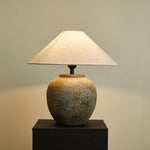 Terra Vessel Ceramic Table Lamp with Linen Shade for Living Room and Bedroom