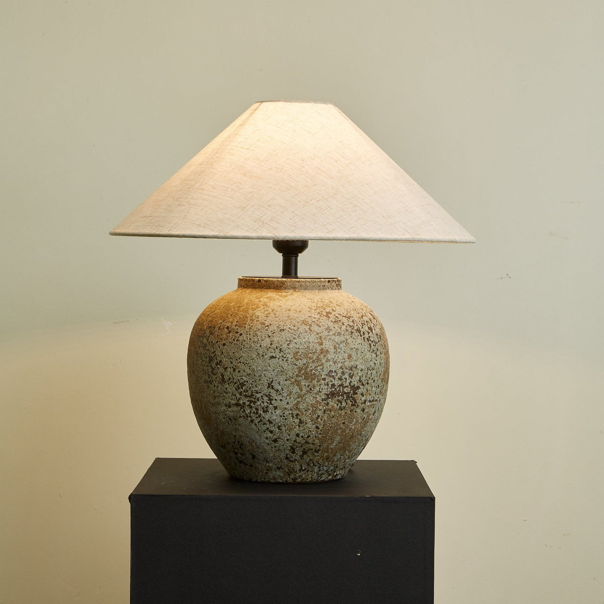 Terra Vessel Ceramic Table Lamp with Linen Shade for Living Room and Bedroom