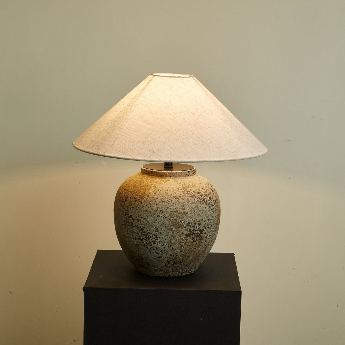 Terra Vessel Ceramic Table Lamp with Linen Shade for Living Room and Bedroom