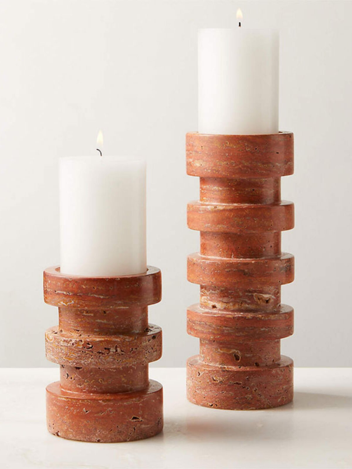 Terrace Stone Candle Holder Set in Natural Travertine