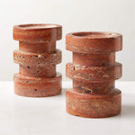 Terrace Stone Candle Holder Set in Natural Travertine