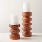 Terrace Stone Candle Holder Set in Natural Travertine
