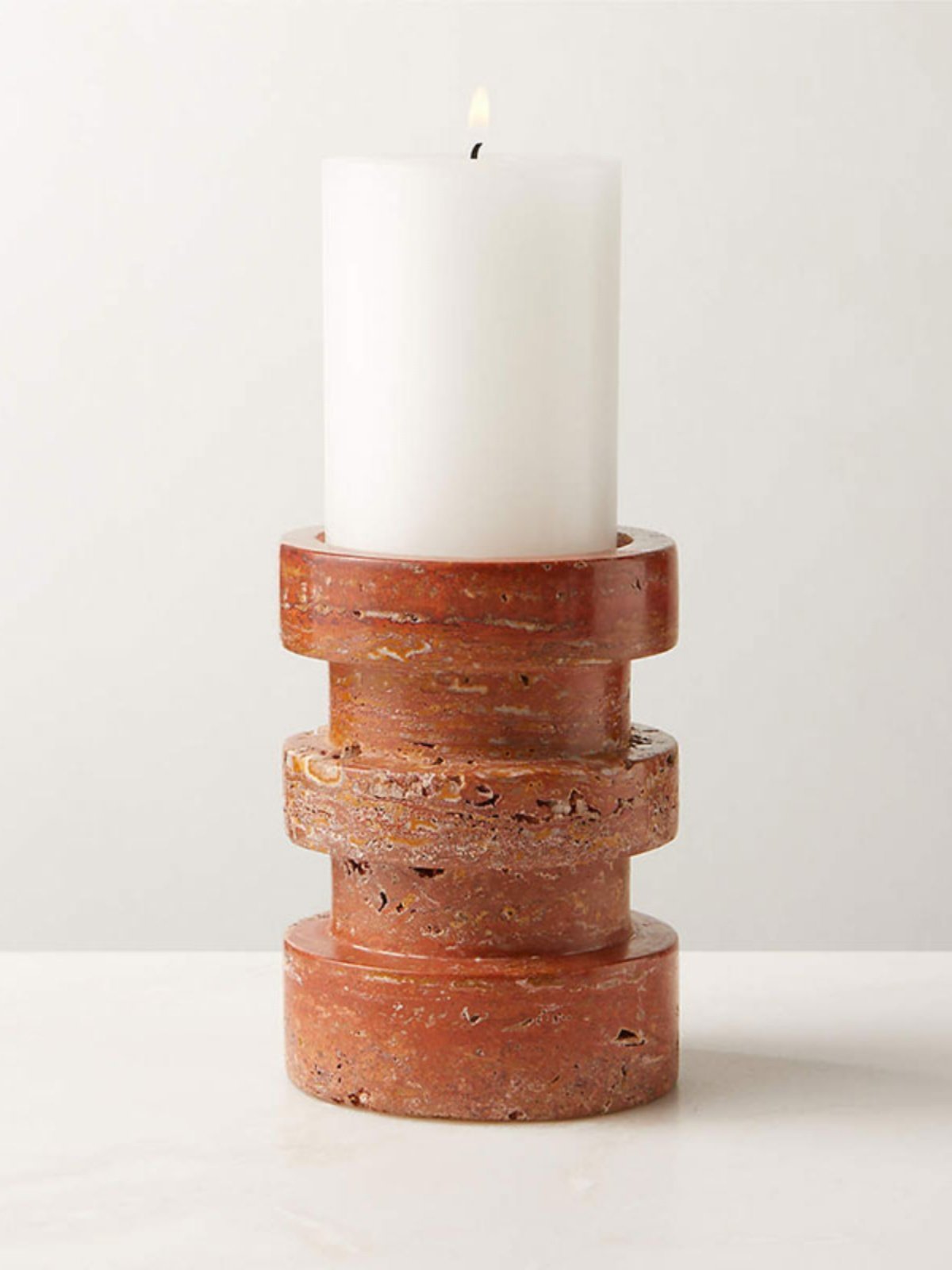 Terrace Stone Candle Holder Set in Natural Travertine