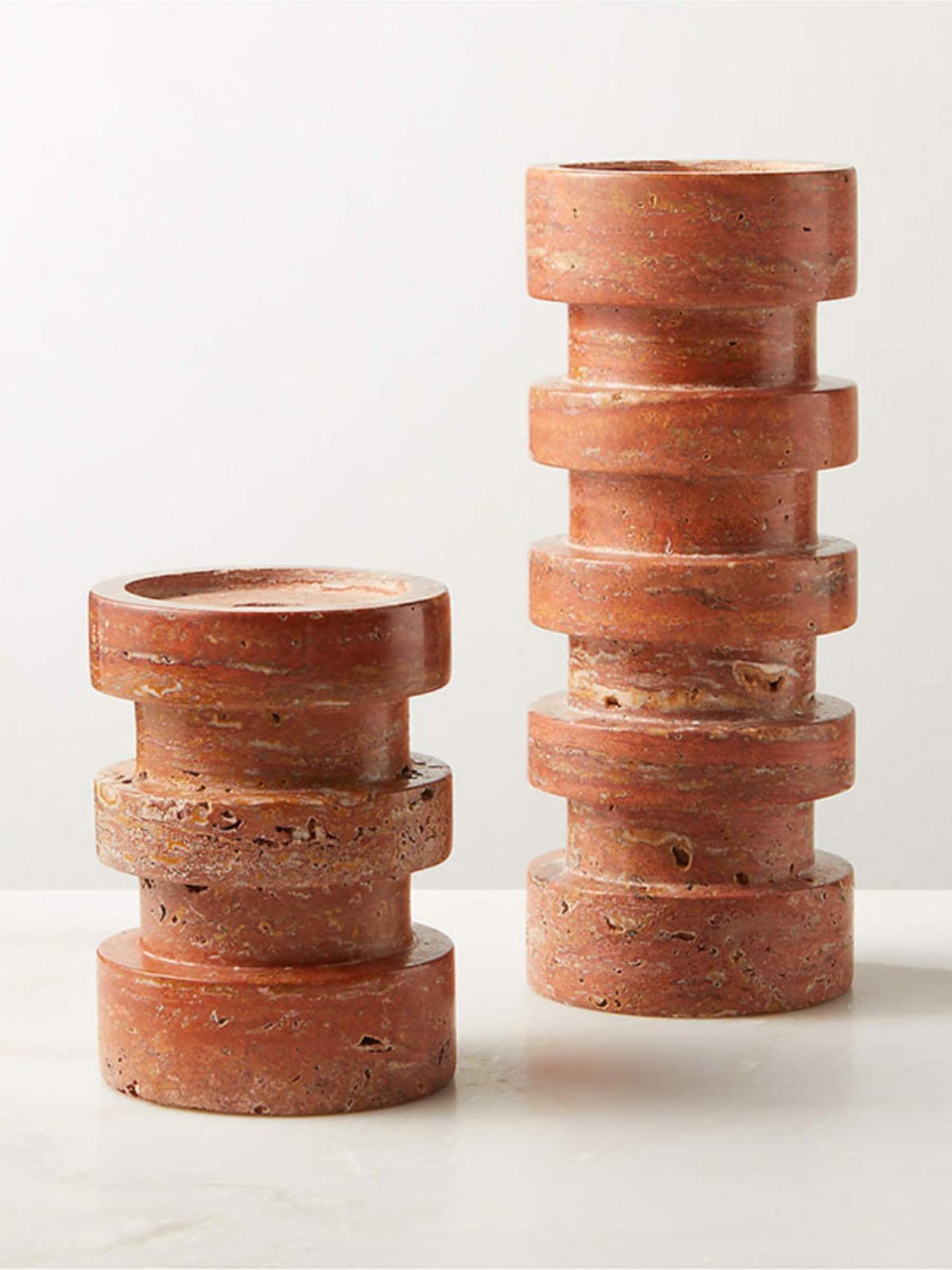 Terrace Stone Candle Holder Set in Natural Travertine