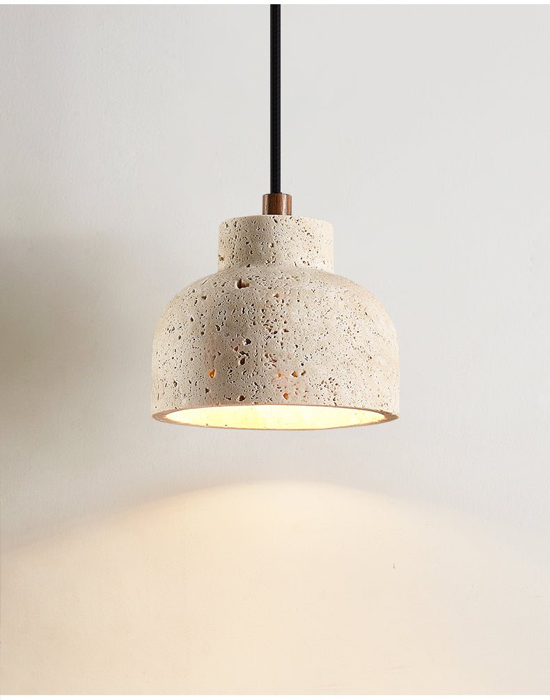 Travertine Bell Pendant Light, Natural Stone Hanging Lamp for Kitchen Island and Dining Room
