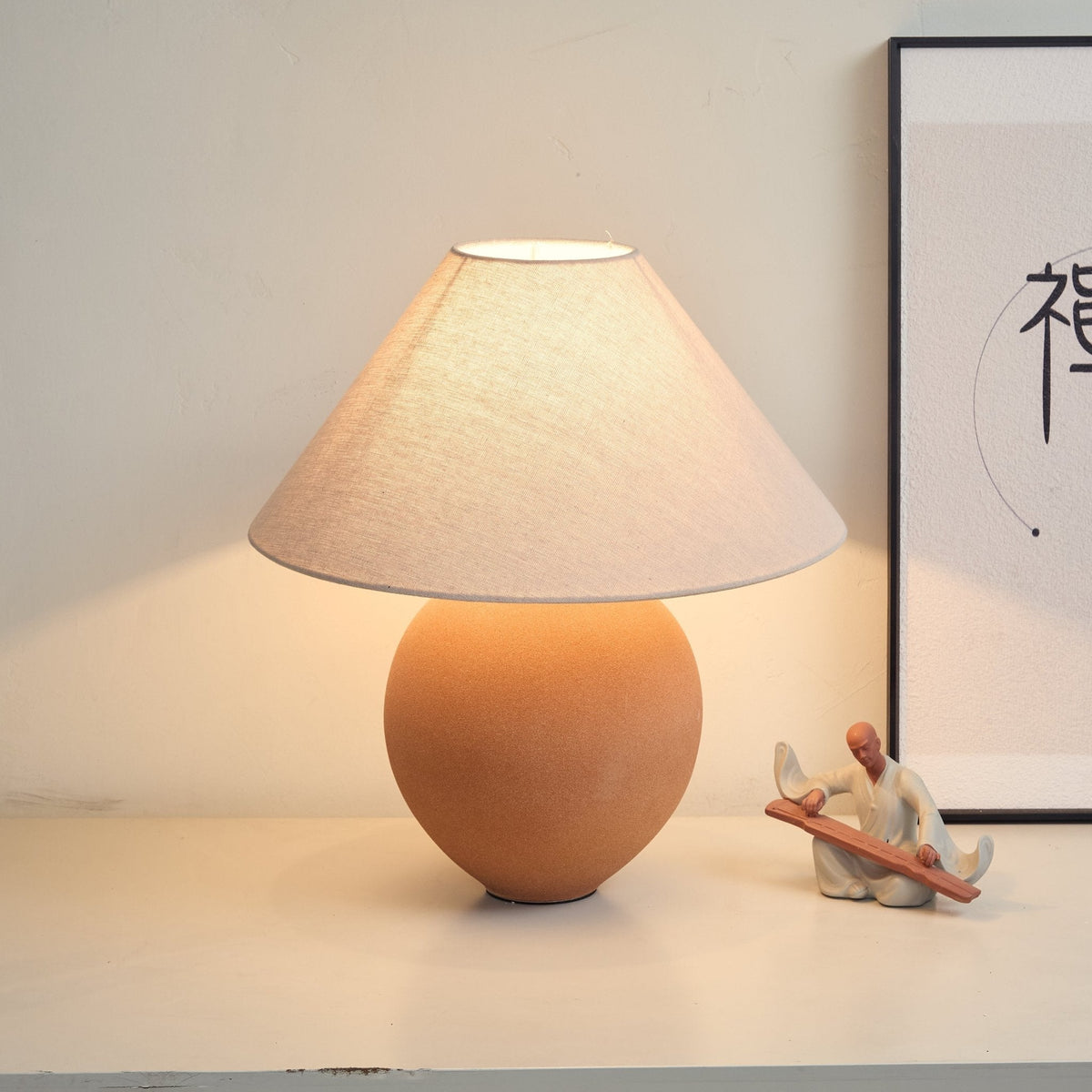 Terracotta Ceramic Table Lamp with Linen Shade for Modern Interiors
