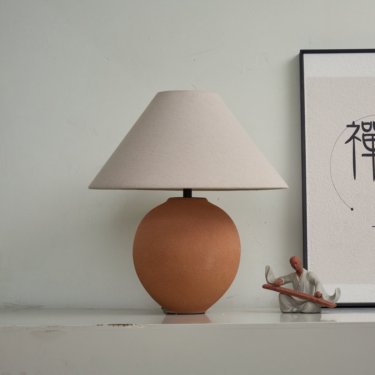 Terracotta Ceramic Table Lamp with Linen Shade for Modern Interiors