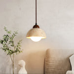 Terralume Dome Travertine Pendant Light with Opal Glass Globe