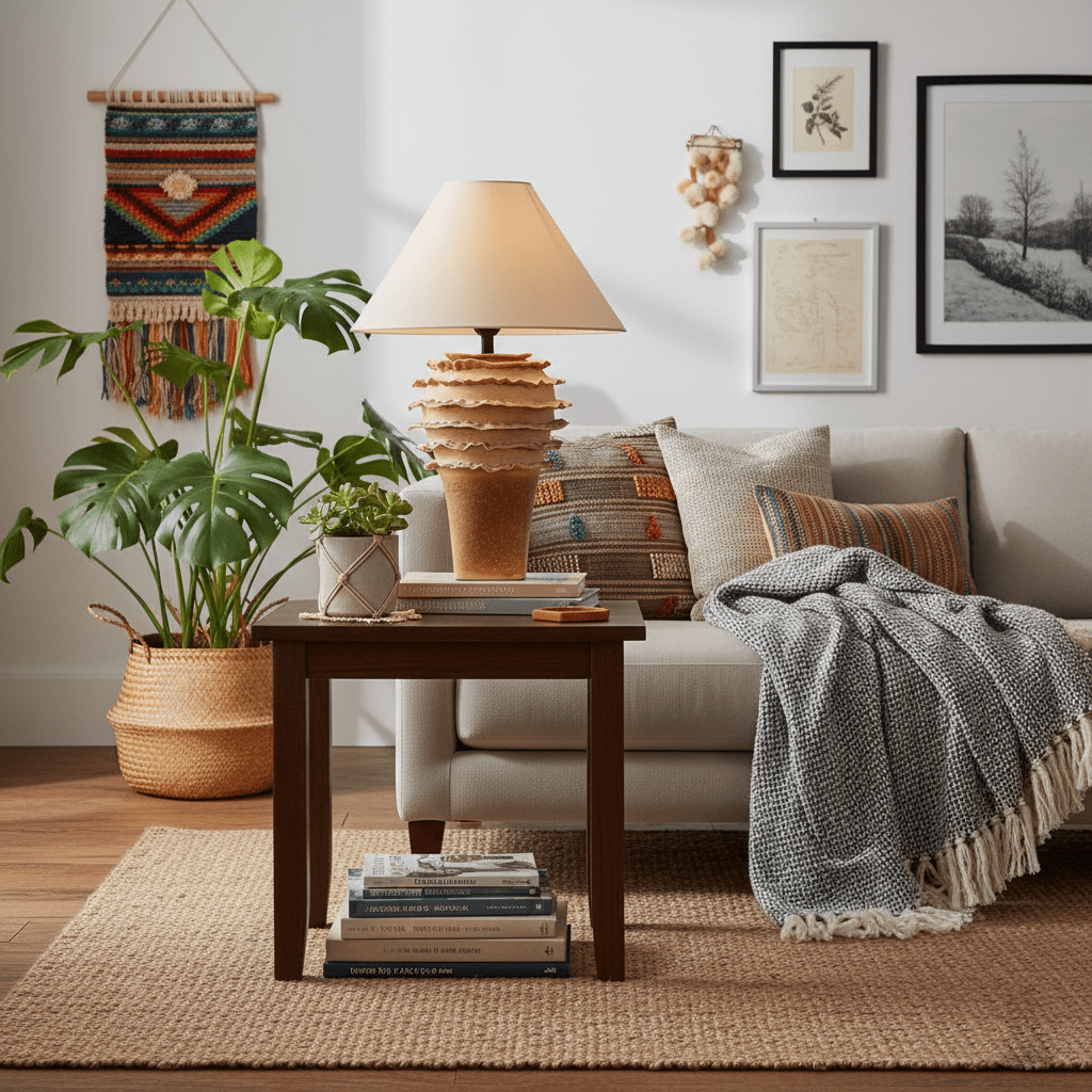 Terrana Sculptural Ceramic Table Lamp with Fabric Shade