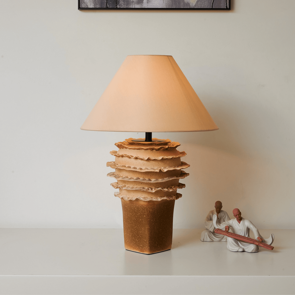 Terrana Sculptural Ceramic Table Lamp with Fabric Shade