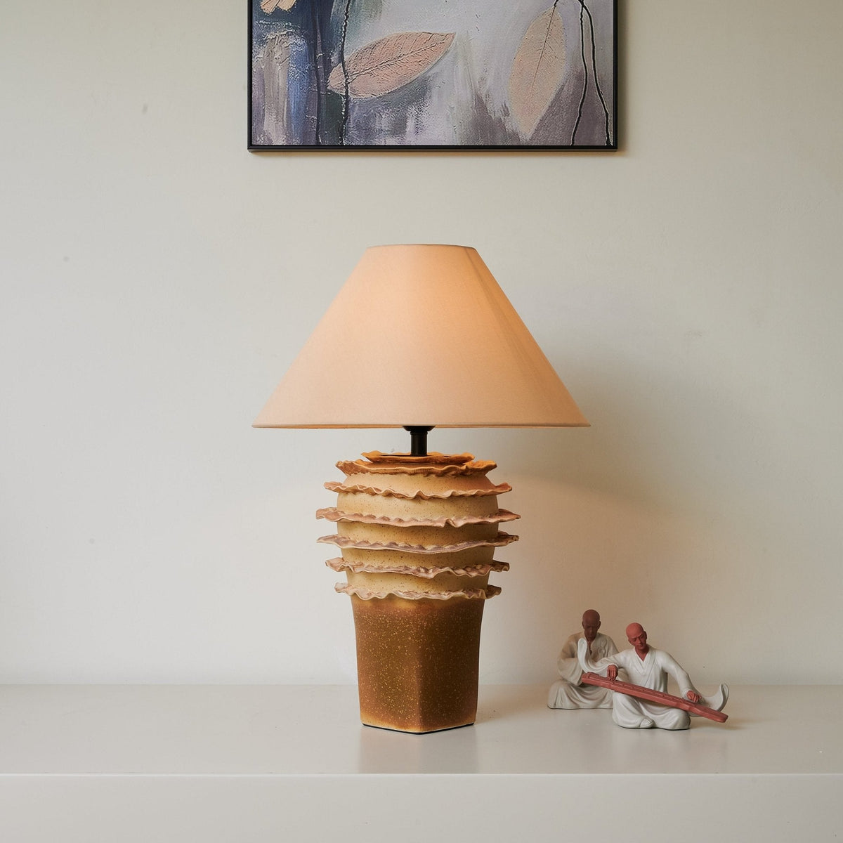 Terrana Sculptural Ceramic Table Lamp with Fabric Shade