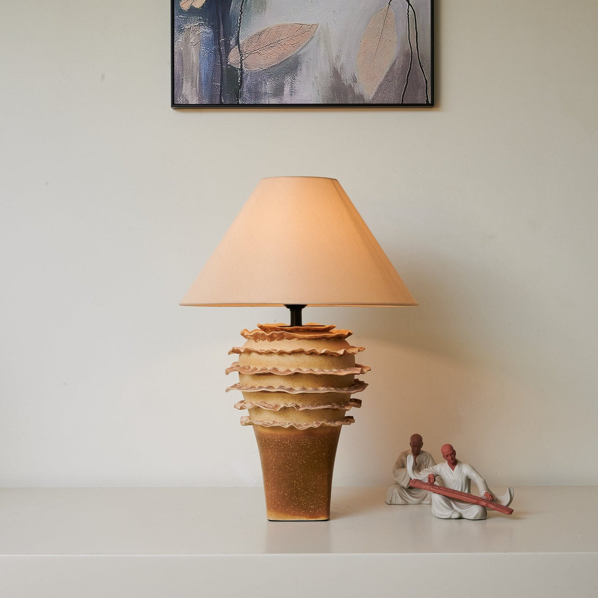 Terrana Sculptural Ceramic Table Lamp with Fabric Shade