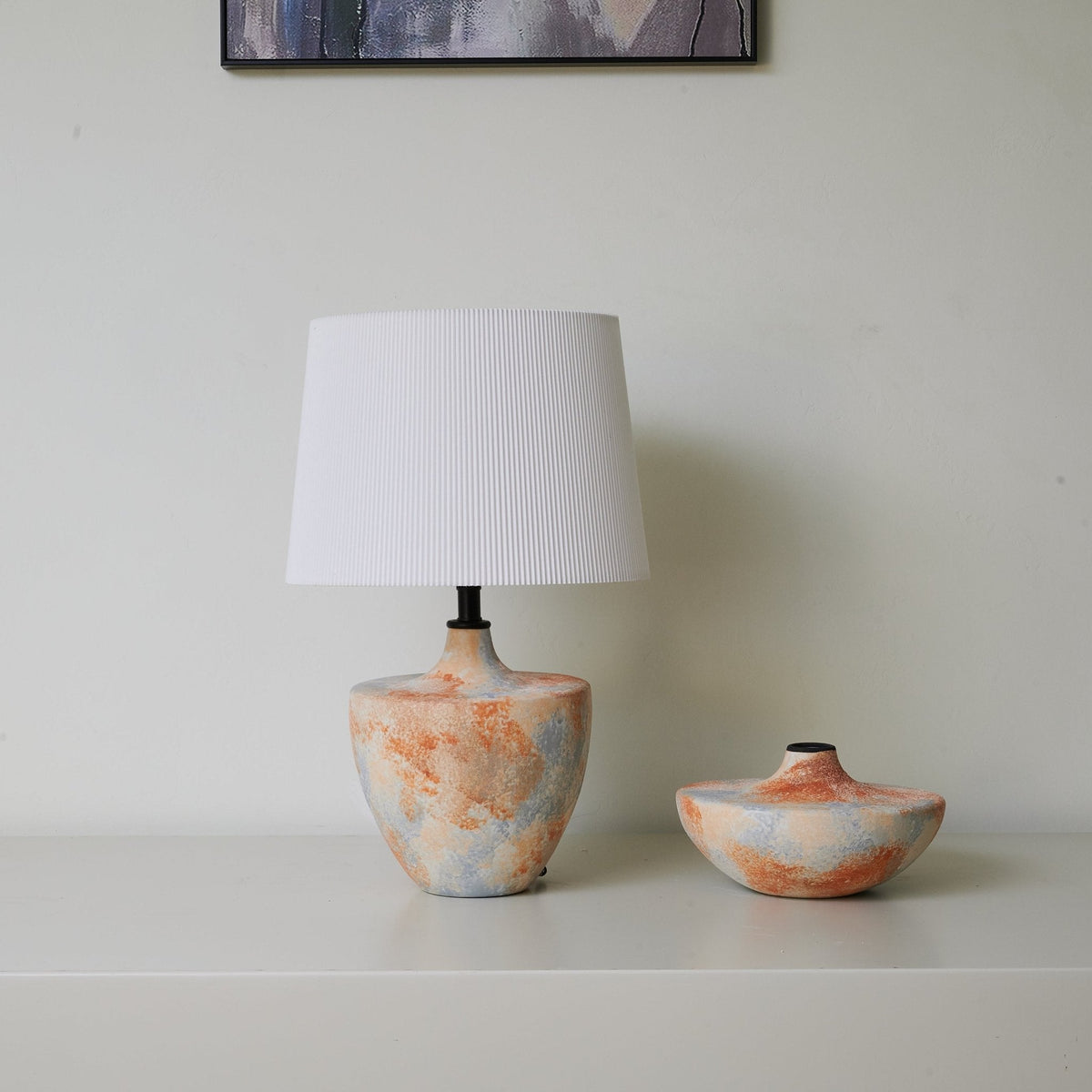 Terrara Textured Ceramic Table Lamp with Pleated Shade
