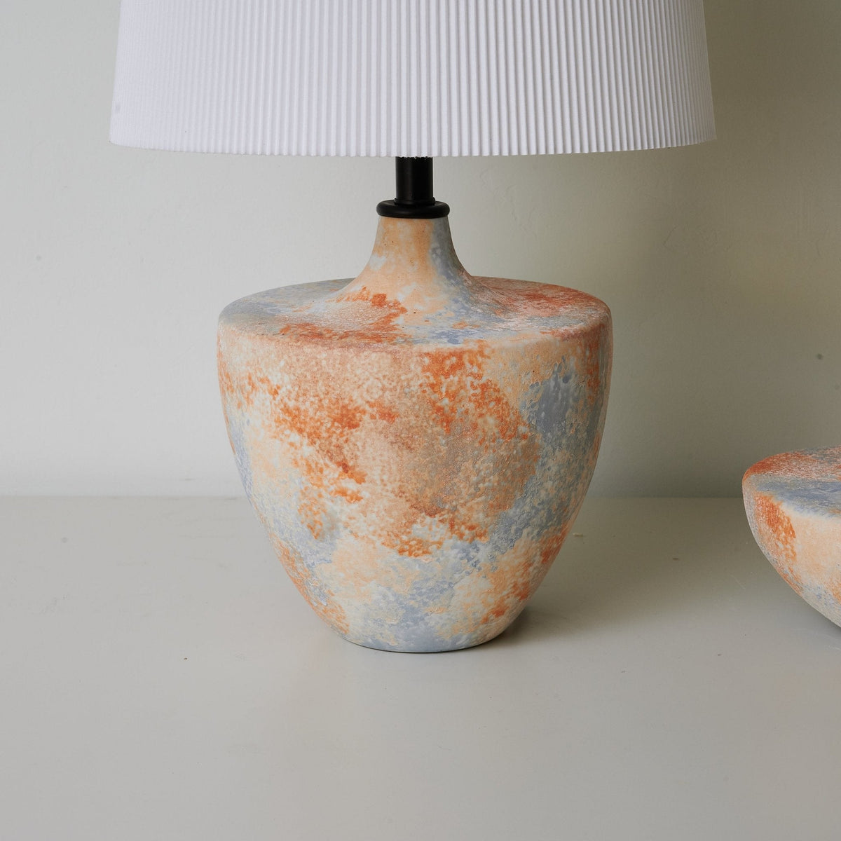 Terrara Textured Ceramic Table Lamp with Pleated Shade