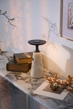 Terrava Rechargeable Table Lamp in Travertine and Matte Black