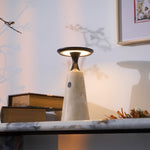 Terrava Rechargeable Table Lamp in Travertine and Matte Black