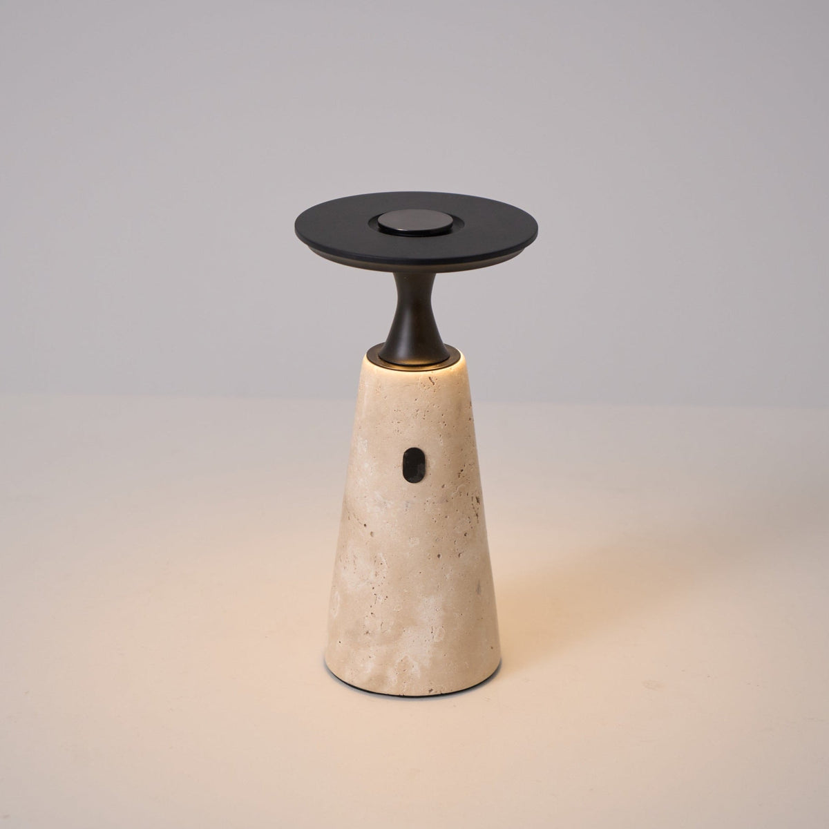 Terrava Rechargeable Table Lamp in Travertine and Matte Black