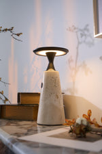 Terrava Rechargeable Table Lamp in Travertine and Matte Black