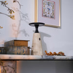 Terrava Rechargeable Table Lamp in Travertine and Matte Black
