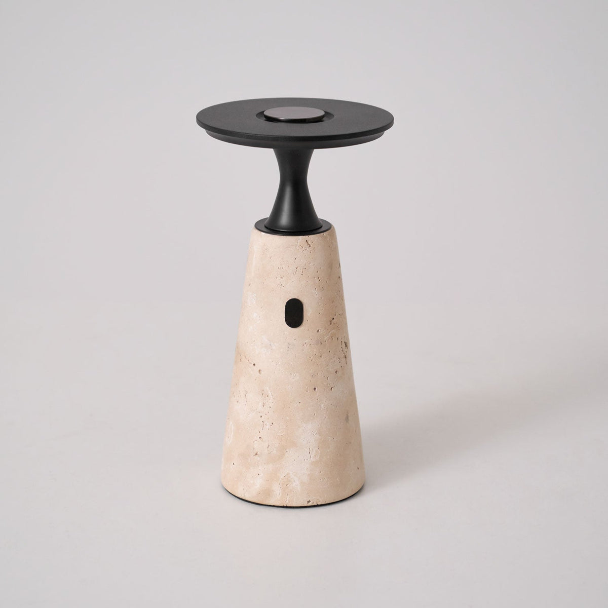 Terrava Rechargeable Table Lamp in Travertine and Matte Black