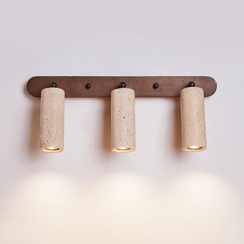 Travertine Triple Spotlight Wall Sconce in Walnut Wood