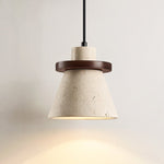 Terrona Ring Pendant Light in Natural Travertine and Walnut Wood