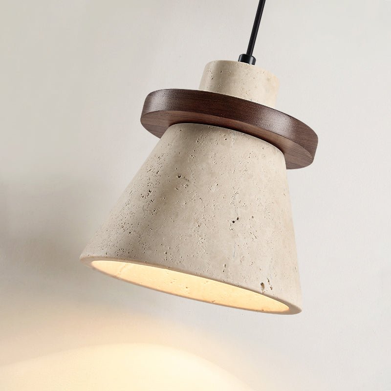 Terrona Ring Pendant Light in Natural Travertine and Walnut Wood