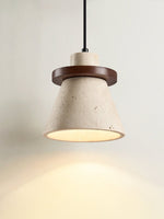 Terrona Ring Pendant Light in Natural Travertine and Walnut Wood