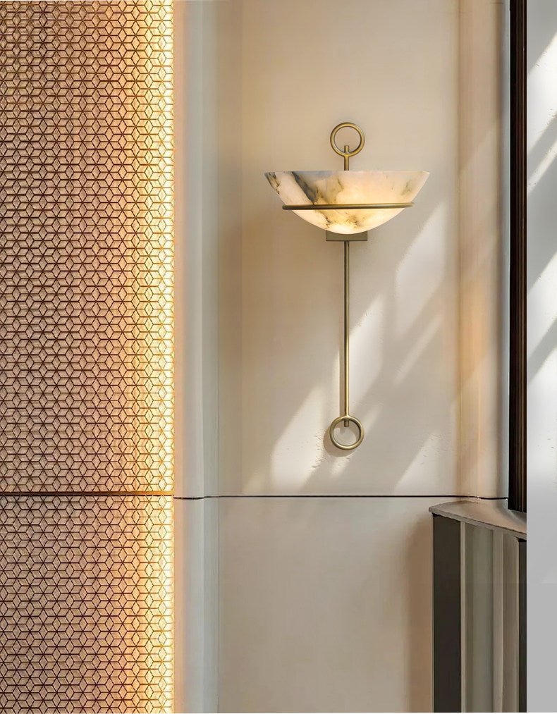 Tether Alabaster Wall Sconce in Brass – Modern Ambient Lighting