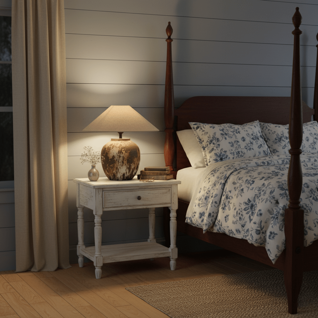 Artisan Ceramic Jar Table Lamp with Linen Shade for Bedroom and Living Room