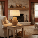 Terracotta Textured Table Lamp with Linen Shade for Modern Interiors