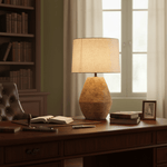 Terracotta Textured Table Lamp with Linen Shade for Modern Interiors