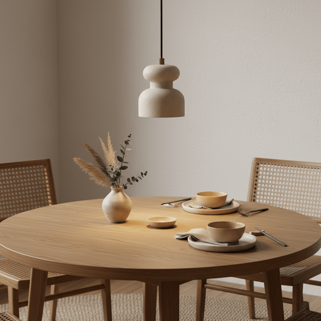 Travertine Gourd Pendant Light — Natural Stone, Walnut Accent