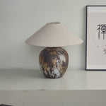 Artisan Ceramic Jar Table Lamp with Linen Shade for Bedroom and Living Room