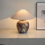 Artisan Ceramic Jar Table Lamp with Linen Shade for Bedroom and Living Room