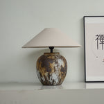 Artisan Ceramic Jar Table Lamp with Linen Shade for Bedroom and Living Room