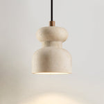 Travertine Gourd Pendant Light — Natural Stone, Walnut Accent