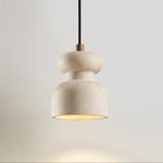 Travertine Gourd Pendant Light — Natural Stone, Walnut Accent