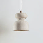 Travertine Gourd Pendant Light — Natural Stone, Walnut Accent