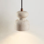 Travertine Gourd Pendant Light — Natural Stone, Walnut Accent
