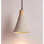 Artisan Microcement Cone Pendant Light with Wood Accent for Modern Interiors
