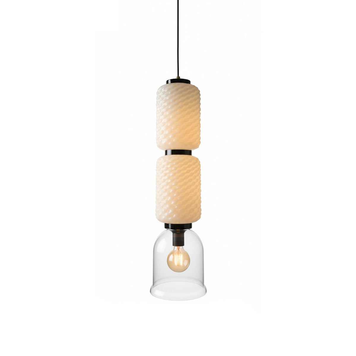 Artisan Layered Glass Pendant Light with Vintage Bulb for Dining and Living Spaces
