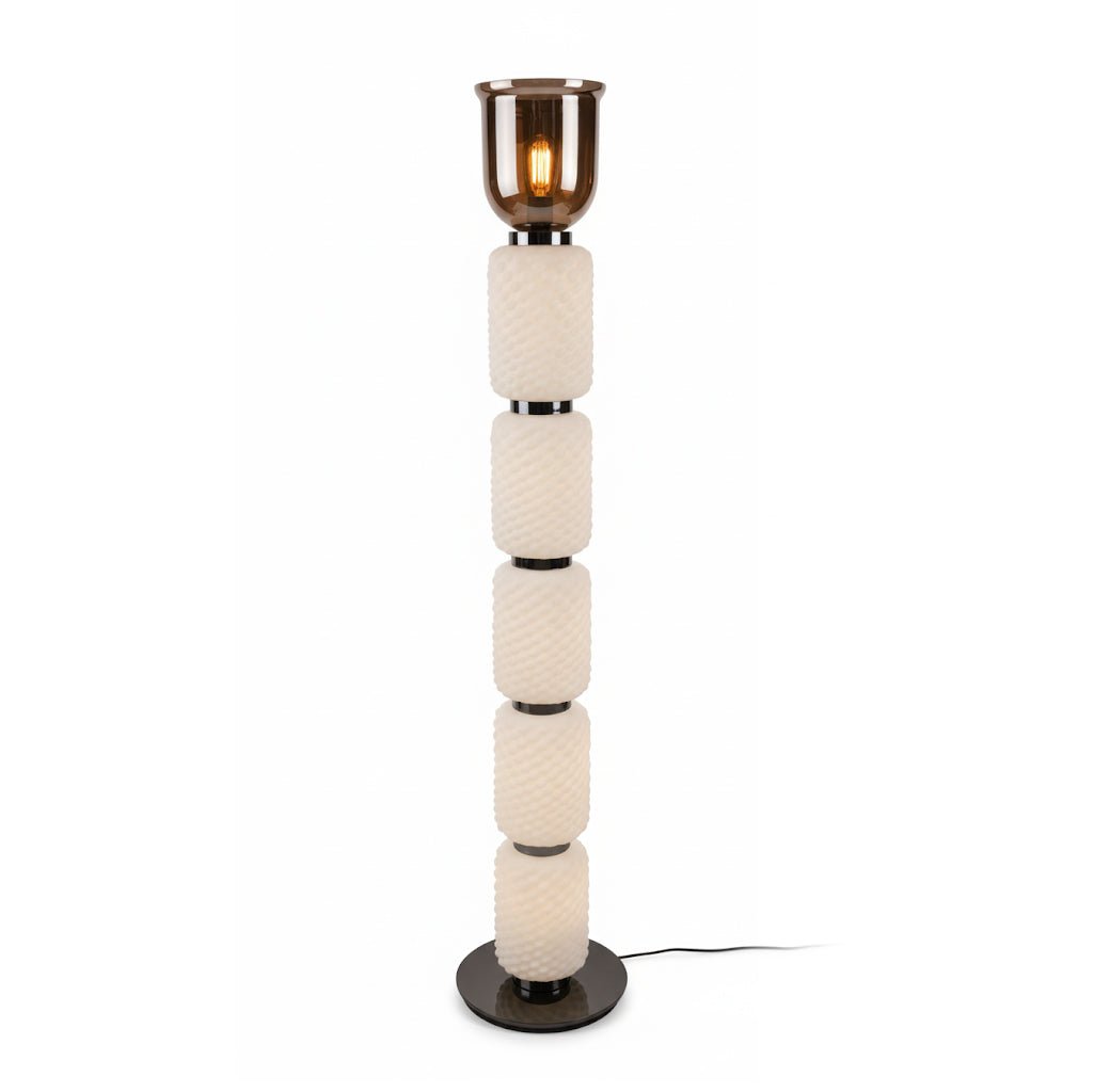 Layered Glass Floor Lamp with Textured Cream Shades