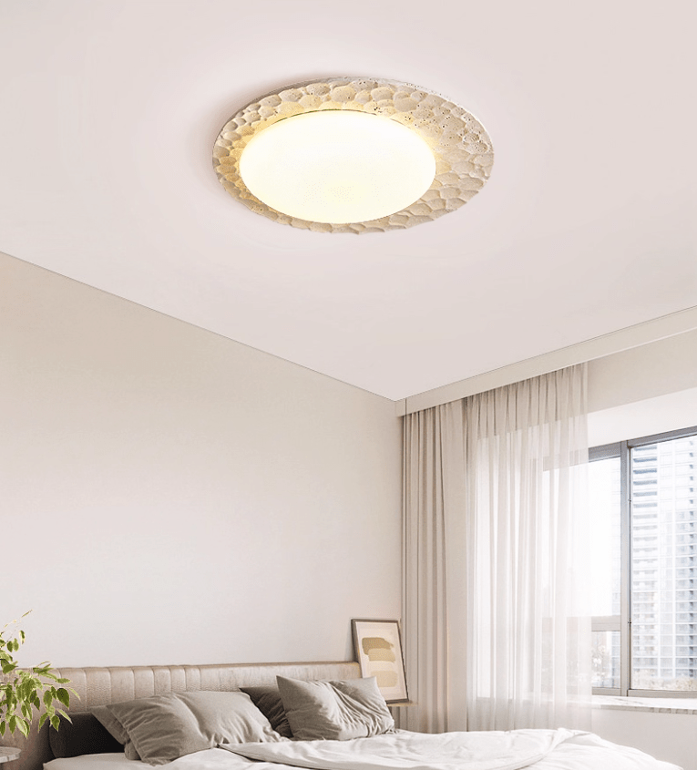 Organic Travertine Ceiling Light with Textured Stone Finish